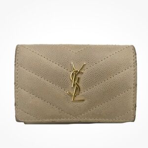 YSL Saint Laurent Cassandra Leather Trifold Wallet in Beige GUC
